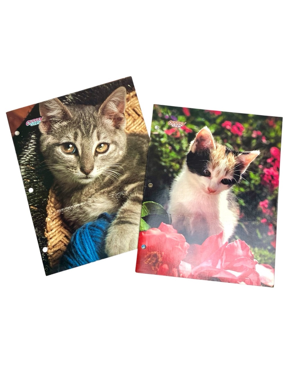 Vintage Cat Folder Kitten Bundle of 2 80s School Supply 1987 Kitty Cats 1980s
